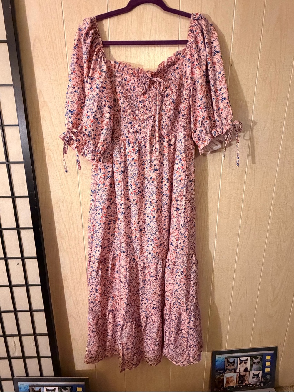 Peach Floral Smocked Maxi Dress with Puff Sleeves - Picture 1 of 5